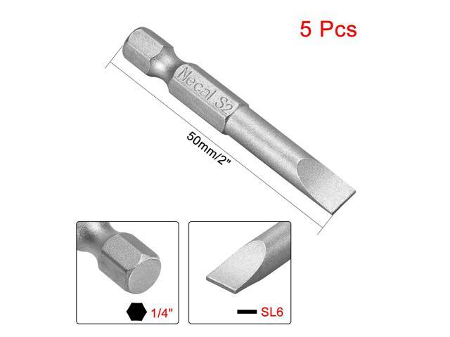5Pcs 1/4' Hex Shank 50mm Length Magnetic SL6 Slot Head Screwdriver Bits S2 Alloy Steel