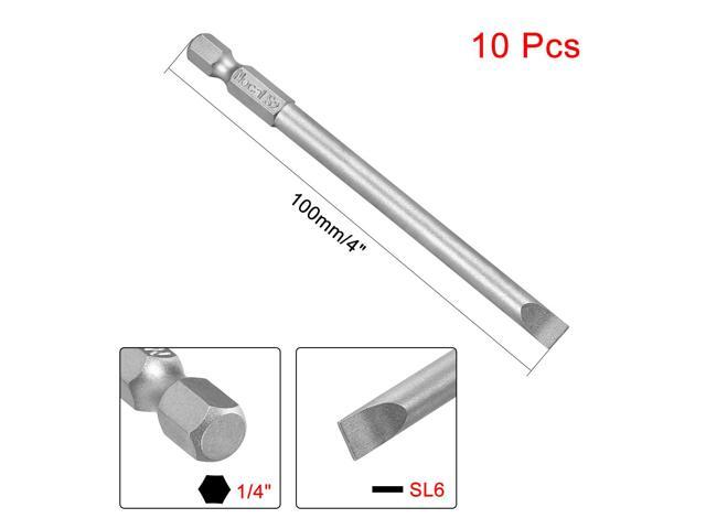10Pcs 1/4' Hex Shank 100mm Length Magnetic SL6 Slot Head Screwdriver Bits S2 Alloy Steel