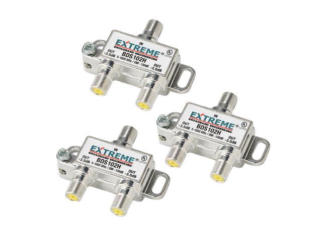 2 Way Extreme/Amphenol 1Ghz High Performance Coaxial Cable Splitter BDS102H 3 Pack