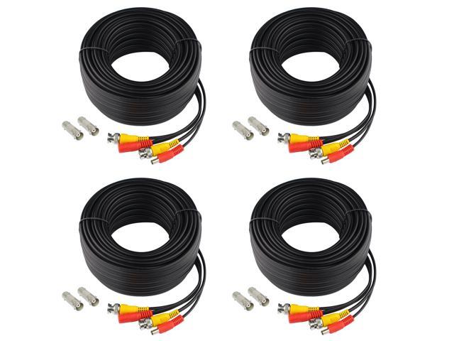 Pack of 4 CCTV Security Camera BNC Cable Siamese Pre-Made 2-in-1 Video and Power PVC Black Cord Universal Wire 100 feet by SatelliteSale