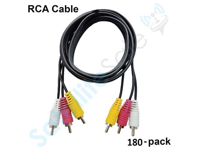 Lot of 180 Pcs 3 Male to 3 Male RCA Audio Video AV Composite Cable Universal Wire PVC Black Cord by SatelliteSale 6 feet
