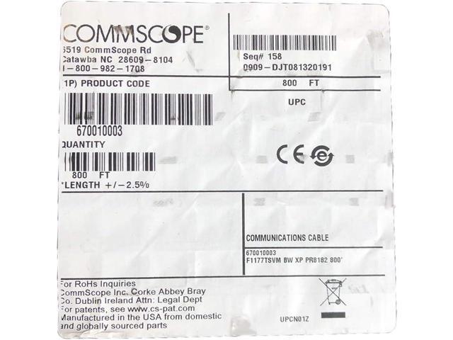 800' FT Reel Commscope F1177TSVM BW XP Black Coaxial Communications Cable RG11
