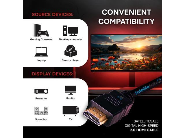SatelliteSale Digital High-Speed 2.0 HDMI Cable 4K/60Hz 18Gbps PVC 2160p Black Cord Universal Wire 30 feet