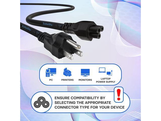 SatelliteSale Universal Heavy Duty Computer Power Cable Male NEMA 5-15P to Female IEC C5 Universal Wire Black PVC Cord 6 feet