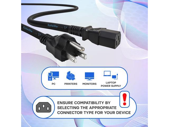 SatelliteSale Universal Heavy Duty Computer Power Cable Male NEMA 5-15P to Female IEC C13/C14 Universal Wire Black PVC Cord 6 feet