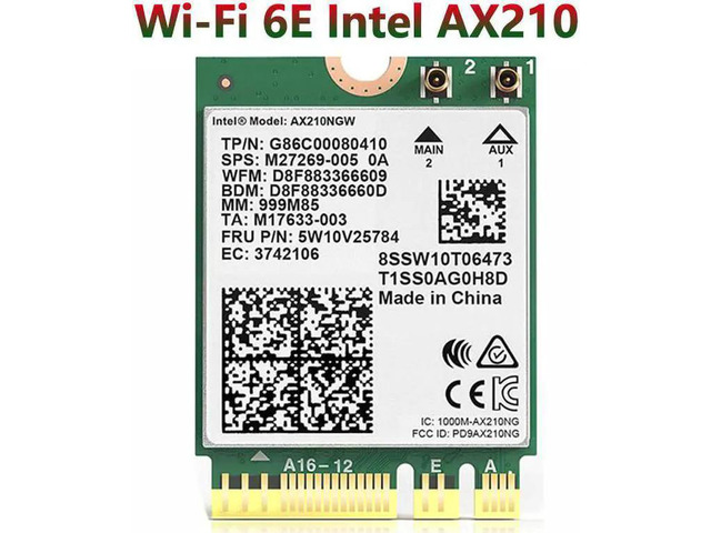 Wireless WiFi 6E Intel AX210 Bluetooth 5.3 M.2 2230 Key E A WiFi 6 Card 3000Mbps 2.4G/5Ghz/6Ghz AX210NGW 802.11ac/ax WiFi Adapter, Support Windows...