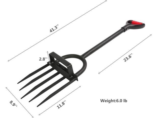 5-Tine Heavy Duty Pitch Fork for Gardening - Long Handled Digging Fork Garden Claw Weeder