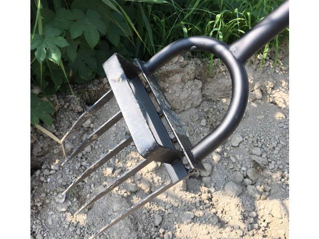 5-Tine Heavy Duty Pitch Fork for Gardening - Long Handled Digging Fork Garden Claw Weeder