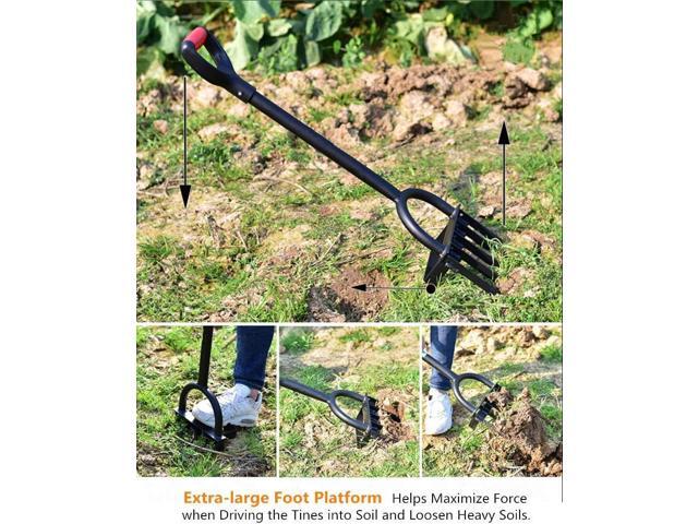 5-Tine Heavy Duty Pitch Fork for Gardening - Long Handled Digging Fork Garden Claw Weeder