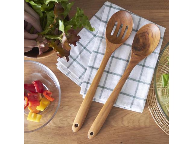 FAAY 3-In-1 Wooden Spoons Handcrafted Golden Teak Kitchen Utensils Including 13.5 Inch Cooking Spoon, Slotted Spoon and 9 Inch Versatile Spoon,...