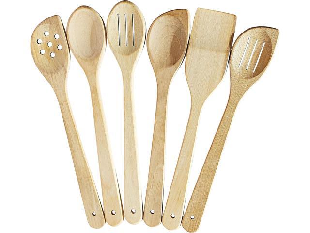 Healthy Wooden Spoons For Cooking Set of 6. Safe and Reliable Cooking Utensils for Kitchen 100% Natural Nonstick Wood Spatula Spoon For Scraping,.