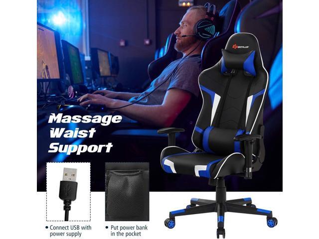 Goplus Gaming Chair - Racing Style, High Back PU Leather, Adjustable Arms & Headrest, Ergonomic Reclining Game Chair with Rolling Swivel Base