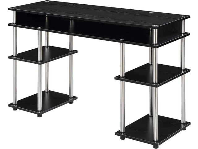 Convenience Concepts Designs2Go No Tools Student Desk 47.25' - Contemporary Office, Dorm Room Desk and Vanity with Storage Shelves, Black