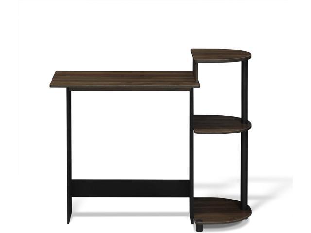 Furinno Compact Computer Desk with Shelves, Round Side, Columbia Walnut/Black