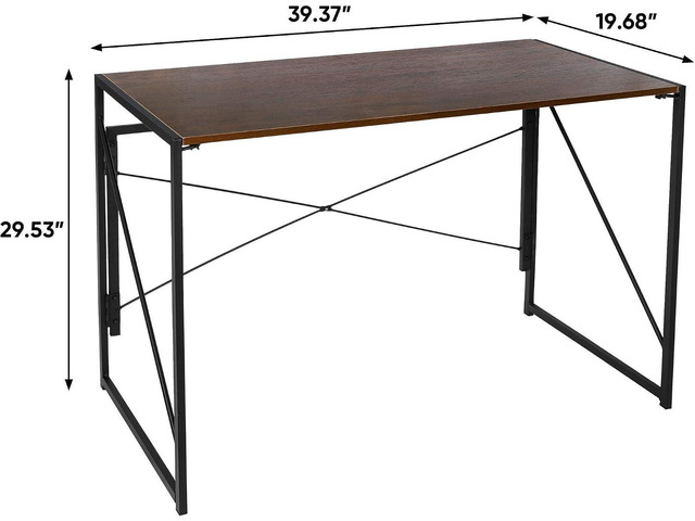 ZenStyle Folding Computer Desk, Writing Study Desks for Home Office, Corner Laptop Gaming Folding Table with Metal Frame, 39 Inches,Brown