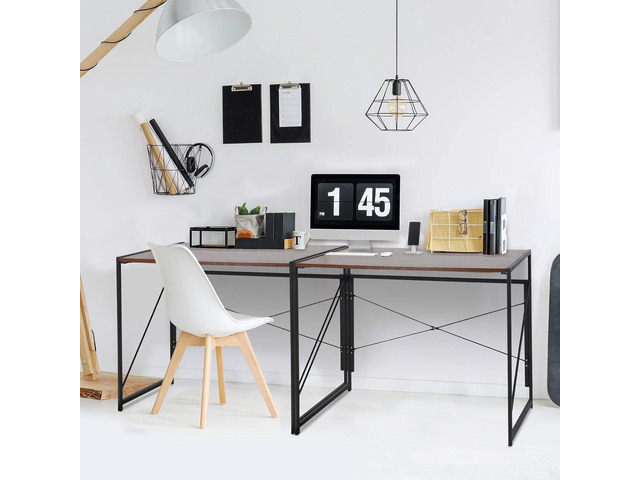 ZenStyle Folding Computer Desk, Writing Study Desks for Home Office, Corner Laptop Gaming Folding Table with Metal Frame, 39 Inches,Brown