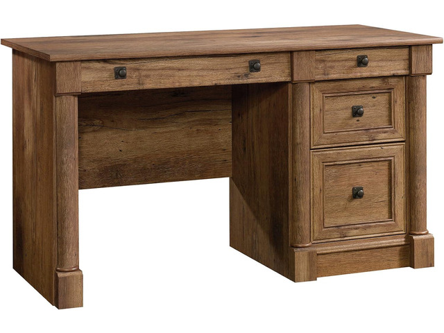Sauder Palladia Computer Desk with Drawers, Home Office Desk with File Cabinet Storage Drawer, Cable Management, Keyboard Tray, in Vintage Oak finish
