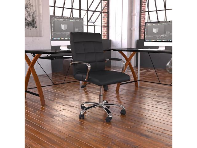 Flash Furniture Vivian Mid-Back Swivel Vinyl Upholstered Desk Chair with Padded Seat and Armrests, Adjustable Height Padded Office Chair, Black/Chrome