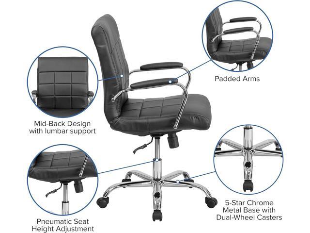 Flash Furniture Vivian Mid-Back Swivel Vinyl Upholstered Desk Chair with Padded Seat and Armrests, Adjustable Height Padded Office Chair, Black/Chrome