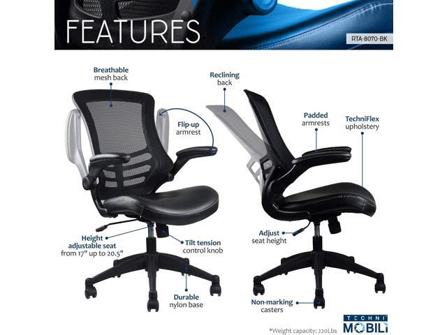 Stylish Mid-Back Mesh Office Chair With Adjustable Arms. Color: Black