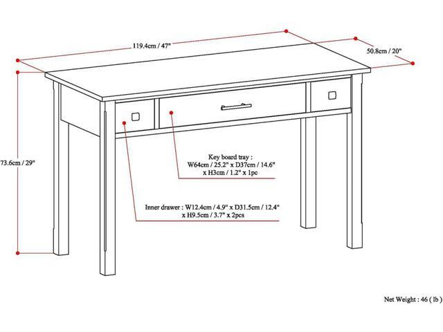 SIMPLIHOME Avalon SOLID WOOD Contemporary 47 Inch Wide Writing Office Desk in Dark Tobacco Brown, For the Office Desk, Writing Table, Workstation...