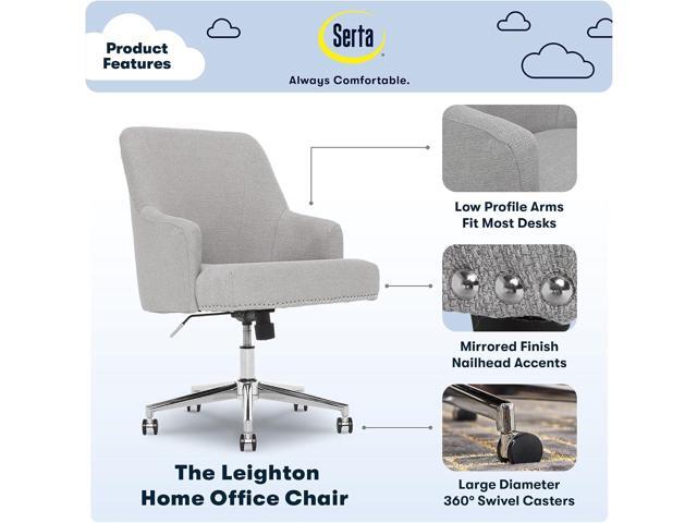 Serta Leighton Home Office Memory Foam, Height-Adjustable Desk Accent Chair with Chrome-Finished Stainless-Steel Base, Light Gray