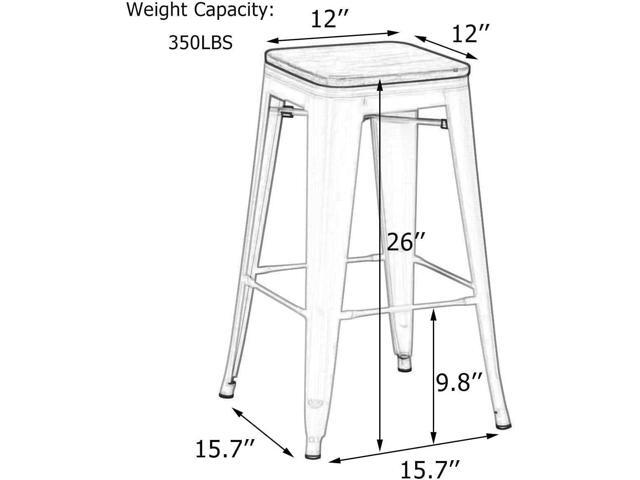 Andeworld Bar Stools Set of 4 Stackable Metal Bar Stools Industrial Counter Height Stools Backless Barstools with Wooden Seats (26 inch, Silver...