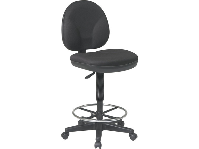 Office Star DC Series Drafting Chair with Sculptured Seat and Back, Built-in Lumbar Support and Adjustable Foot Ring, Icon Black Fabric