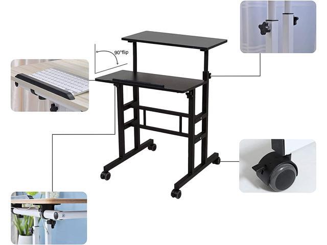 SDADI 2 Inches Carpet Wheels Mobile Standing Desk Stand Up Desk Height Adjustable Home Office Desk with Standing and Seating 2 Modes 3.0 Edition,...