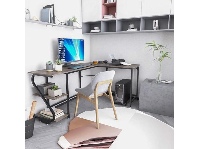 Weehom Reversible L Shaped Desk with Shelves Large Corner Computer Gaming Desks for Home Office Writing Workstation Wooden Table