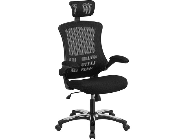 Flash Furniture Kelista High-Back Black Mesh Swivel Ergonomic Executive Office Chair with Flip-Up Arms and Adjustable Headrest