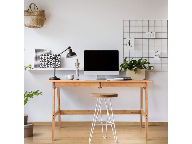 Nnewvante Writing Computer Desk 46' Bamboo Home Office Table with 2 Drawers, Modern Furniture Simple Study Makeup Workstation