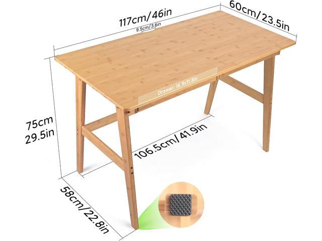 Nnewvante Writing Computer Desk 46' Bamboo Home Office Table with 2 Drawers, Modern Furniture Simple Study Makeup Workstation