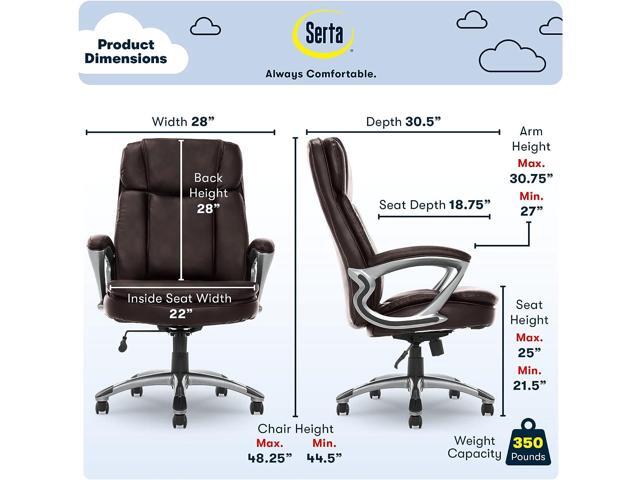 Serta Big & Tall Executive Office Chair High Back All Day Comfort Ergonomic Lumbar Support, Bonded Leather, Brown