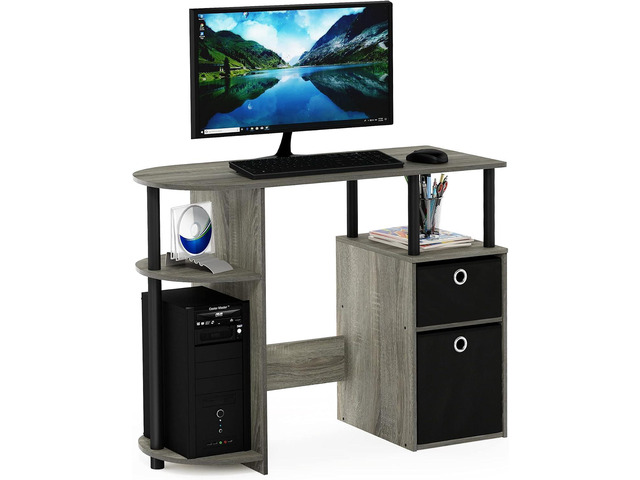 Furinno JAYA Desk, 38.4' Wide Gaming Desk with Bin Drawers, Computer Desk with Side Shelf, Office Desk for Study, Home Office, Bedroom, Dorm, Study...