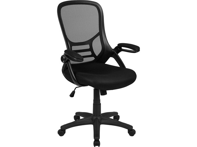 Flash Furniture Porter High Back Black Mesh Ergonomic Swivel Office Chair with Black Frame and Flip-up Arms