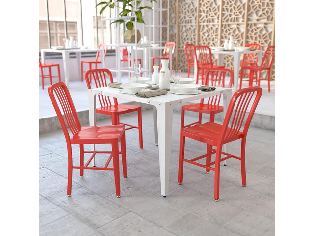 Flash Furniture Gael Indoor/Outdoor Modern Metal Dining Chairs, Commercial-Grade Galvanized Steel Restaurant Chairs, Set of 2, Red Indoor/Outdoor...