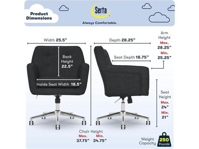Serta Ashland Home Office Desk Chair with Button Tufted Back, Memory Foam Cushion and Padded Arms, Mid Century Modern Vanity Armchair with Wheels...