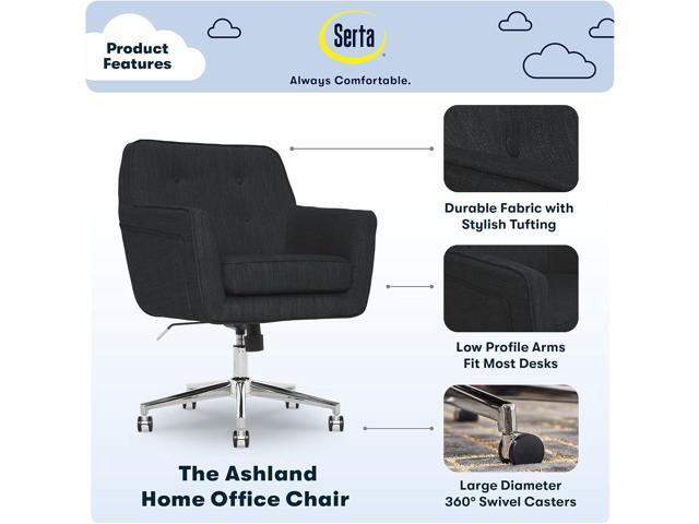 Serta Ashland Home Office Desk Chair with Button Tufted Back, Memory Foam Cushion and Padded Arms, Mid Century Modern Vanity Armchair with Wheels...