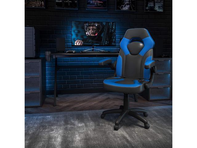 Flash Furniture X10 High-Back LeatherSoft Racing Style Gaming Chair with Flip-Up Arms, Ergonomic Padded Swivel Computer Chair, Blue/Black