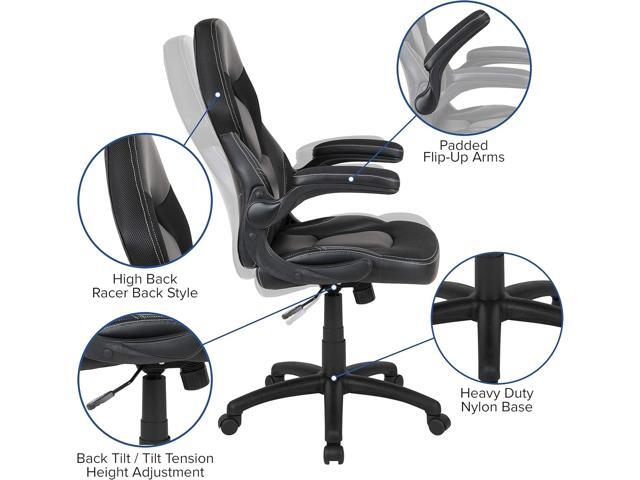 Flash Furniture X10 High-Back LeatherSoft Racing Style Gaming Chair with Flip-Up Arms, Ergonomic Padded Swivel Computer Chair, Black