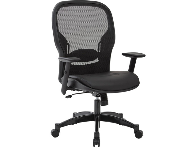 Space Seating 24 Series Professional Breathable Mesh Back Manager's Adjustable Office Chair with Bonded Leather Seat, Black