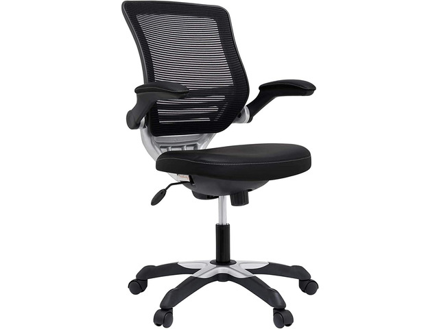 Modway Edge Mesh Back and White Vinyl Seat Office Chair With Flip-Up Arms - Computer Desks in Black