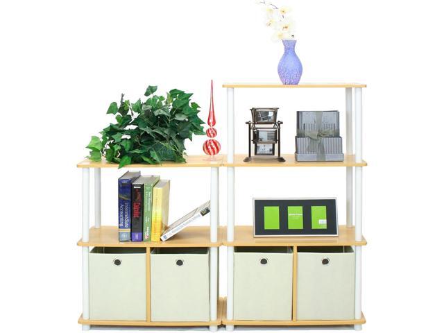 Furinno Go Green 3-Tier 2-Bin Multi-Purpose Storage Shelf (Set of 2), Beech