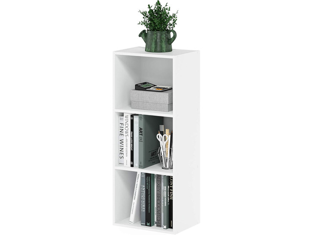 Furinno LUDER Book Shelf, 3-Cube Bookshelf, Bookcase with Open Shelves, 9.3 x 12 x 31.5, Easy Assembly, for Living Room, Bedroom, Home Office, White