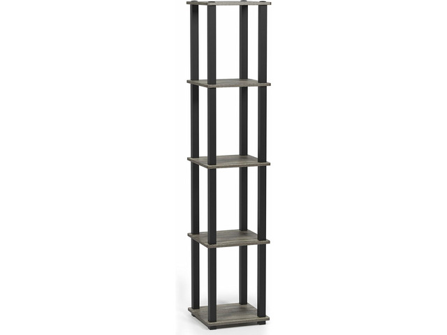 FURINNO Turn-S-Tube 5-Tier Corner Square Rack Display Shelf, French Oak Grey/Black
