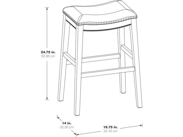 OSP Home Furnishings Metro 24-inch Counter Height Saddle Stool with Nailhead Trim 2-Pack, Antique White Base with Beige Fabric