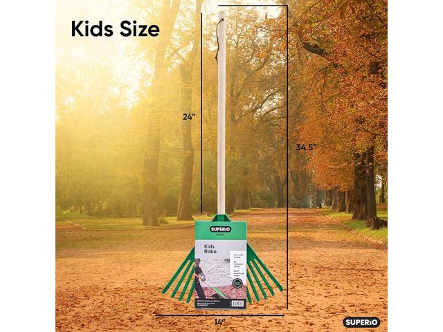 Superio Kids Rake with Hardwood Handle, Gardening and Lawn Care Tools for Kids, Sweep Leaves and Tidying Up The Garden, Plastic Tines and Heavy...