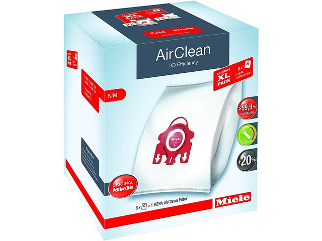 Miele Original Allergy XL Pack AirClean 3D FJM Vacuum Cleaner Bags, 8 x Bags, 1 x HEPA Filter