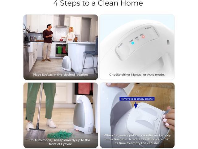 EYE-VAC Home Touchless Vacuum, Automatic Dustpan, 1000W Bagless Canister for Pet Hair and Dirt, White
